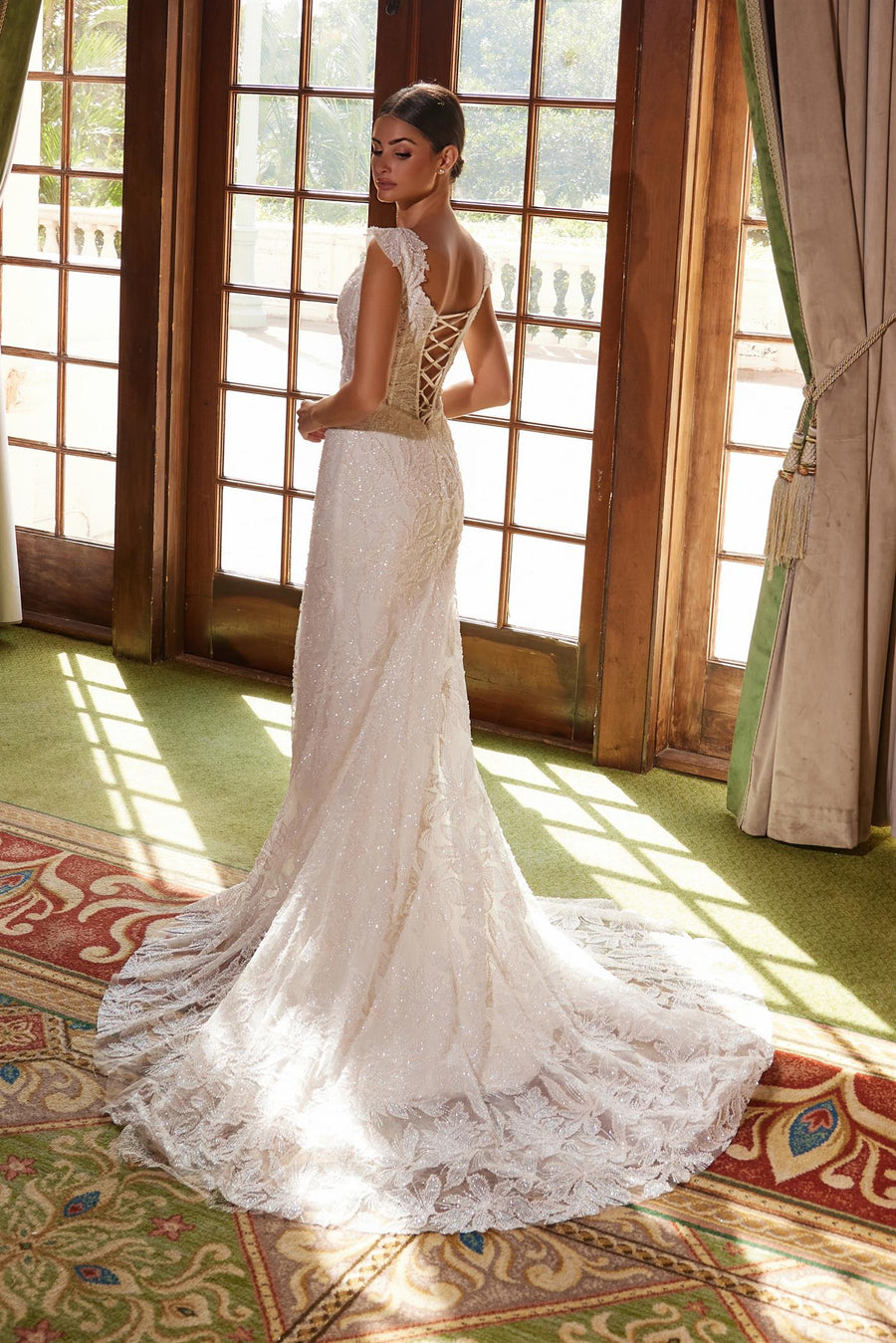 Wedding Dresses Beaded Long Slit Lace Wedding Dress White