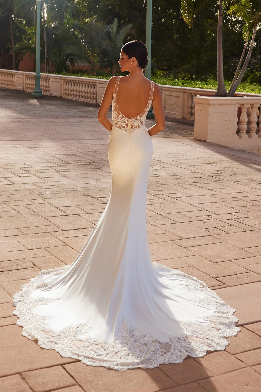Wedding Dresses Long V Neck Fitted Wedding Dress White