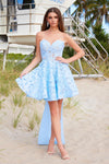 Wedding Dresses Short Layered Bow Detail Wedding Dress Blue