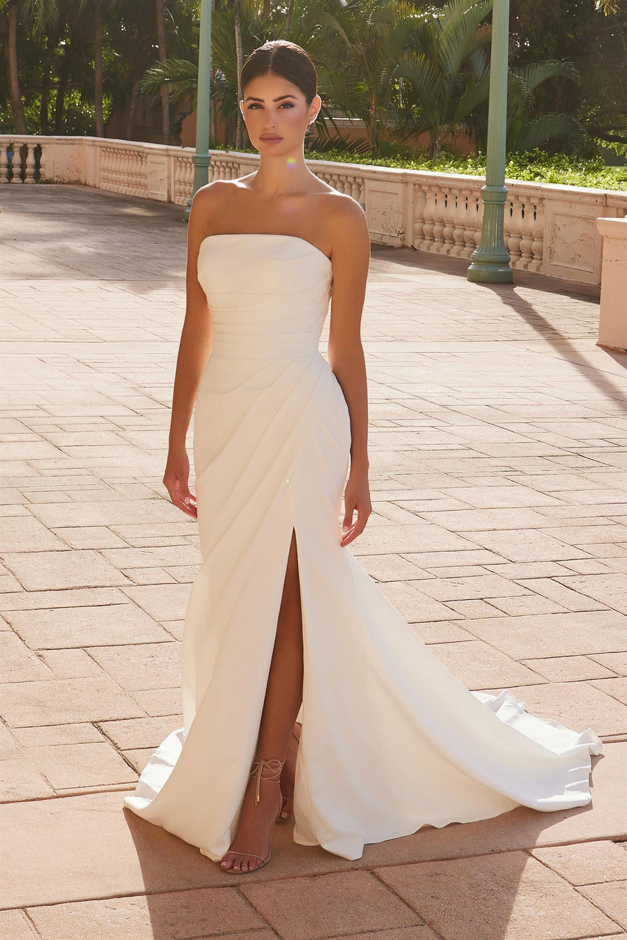 Wedding Dresses Long Slit Pleated Simple Wedding Dress White