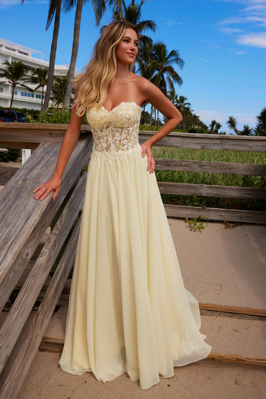 Prom Dresses Long Formal Intricate Flower Formal Prom Dress Lemon
