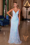 Prom Dresses Floral Prom Sequin Long Formal Dress Blue
