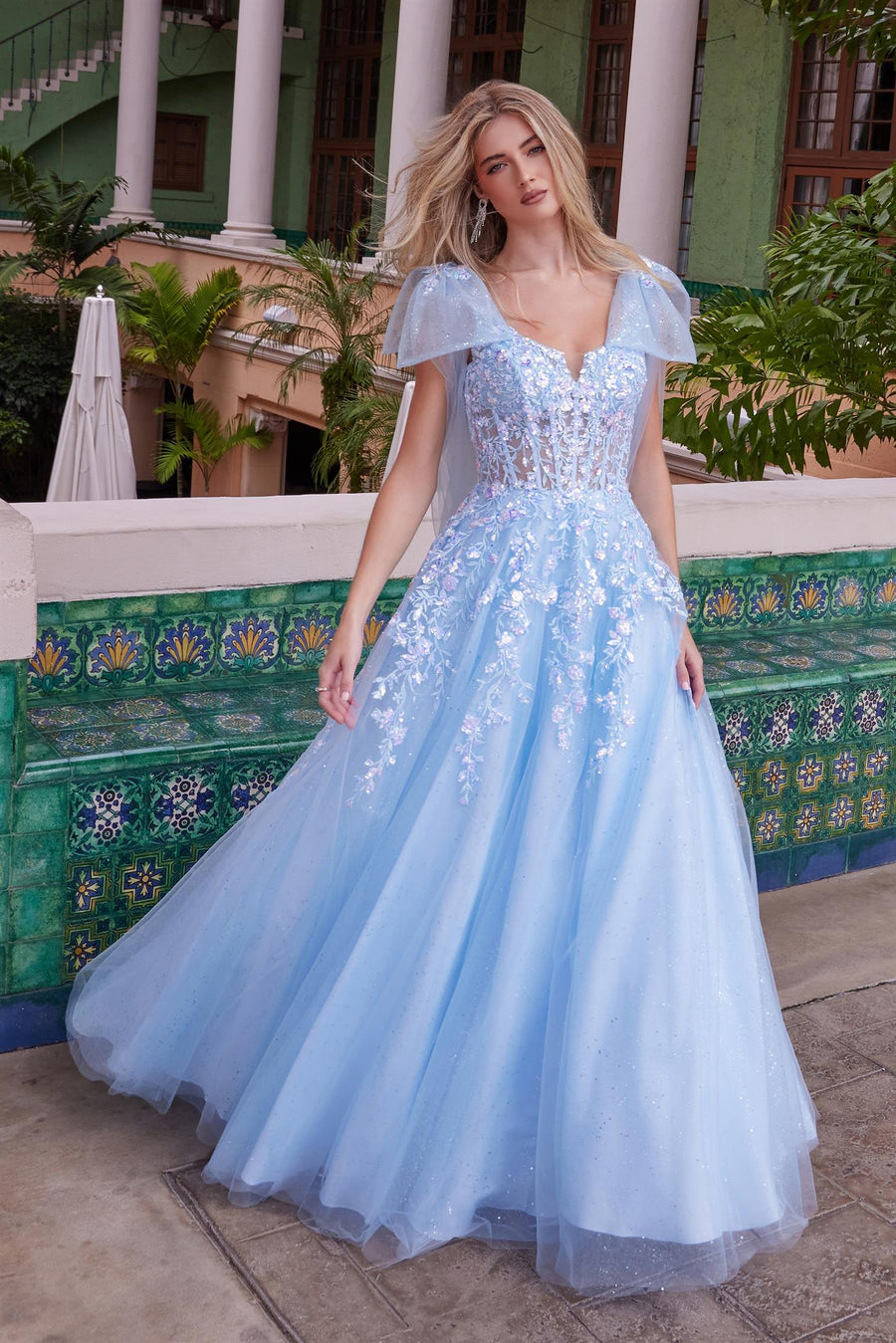 Prom Dresses Long Formal A Line Applique Prom Dress Blue