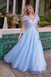 Prom Dresses Long Formal A Line Applique Prom Dress Blue