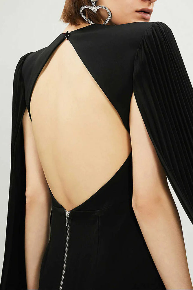 Cocktail Dresses Short Fitted Cape cocktail Dress Black