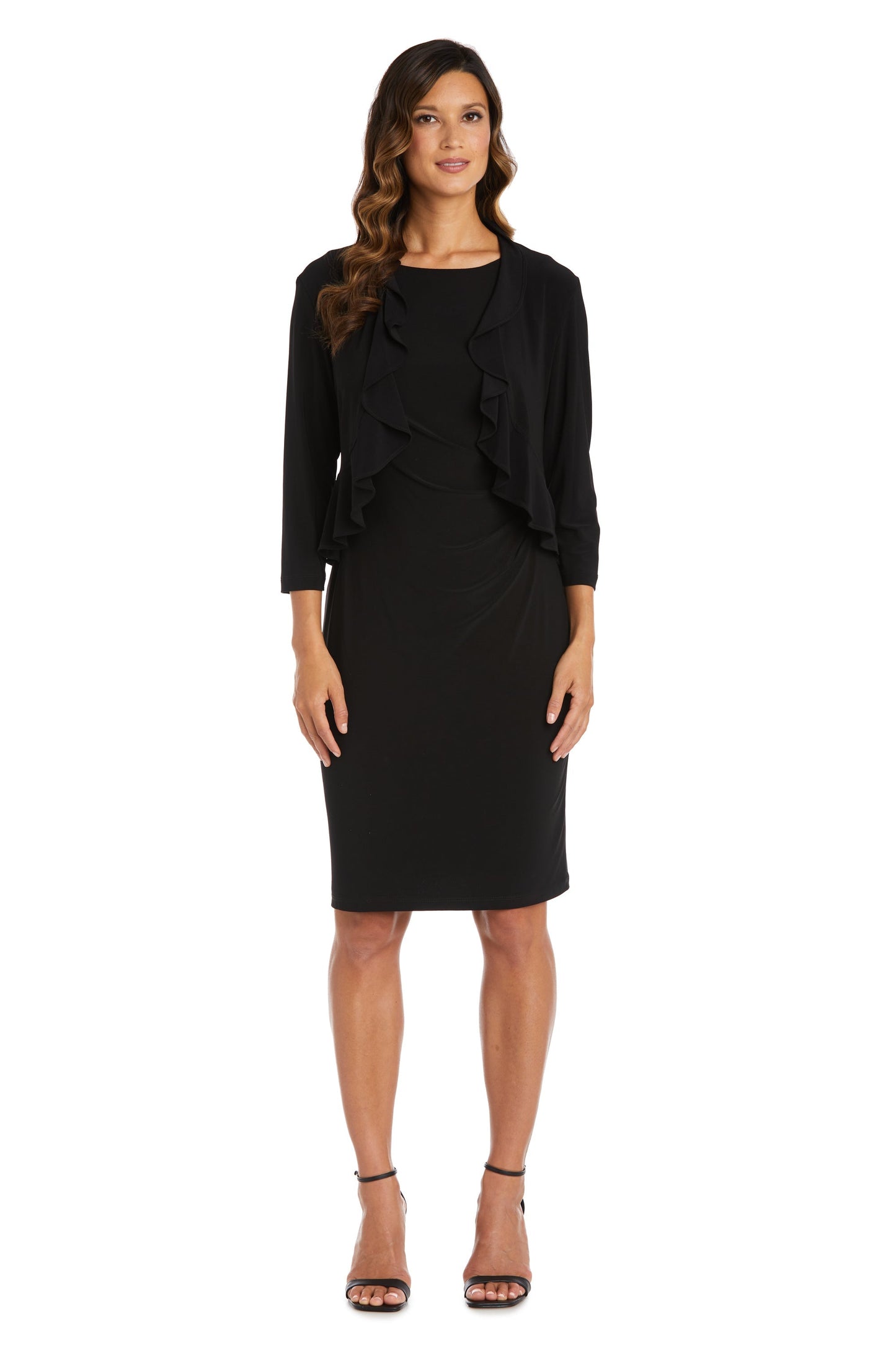 Top & Jacket 42780 Formal 3/4 Sleeve Ruffle Jacket Black