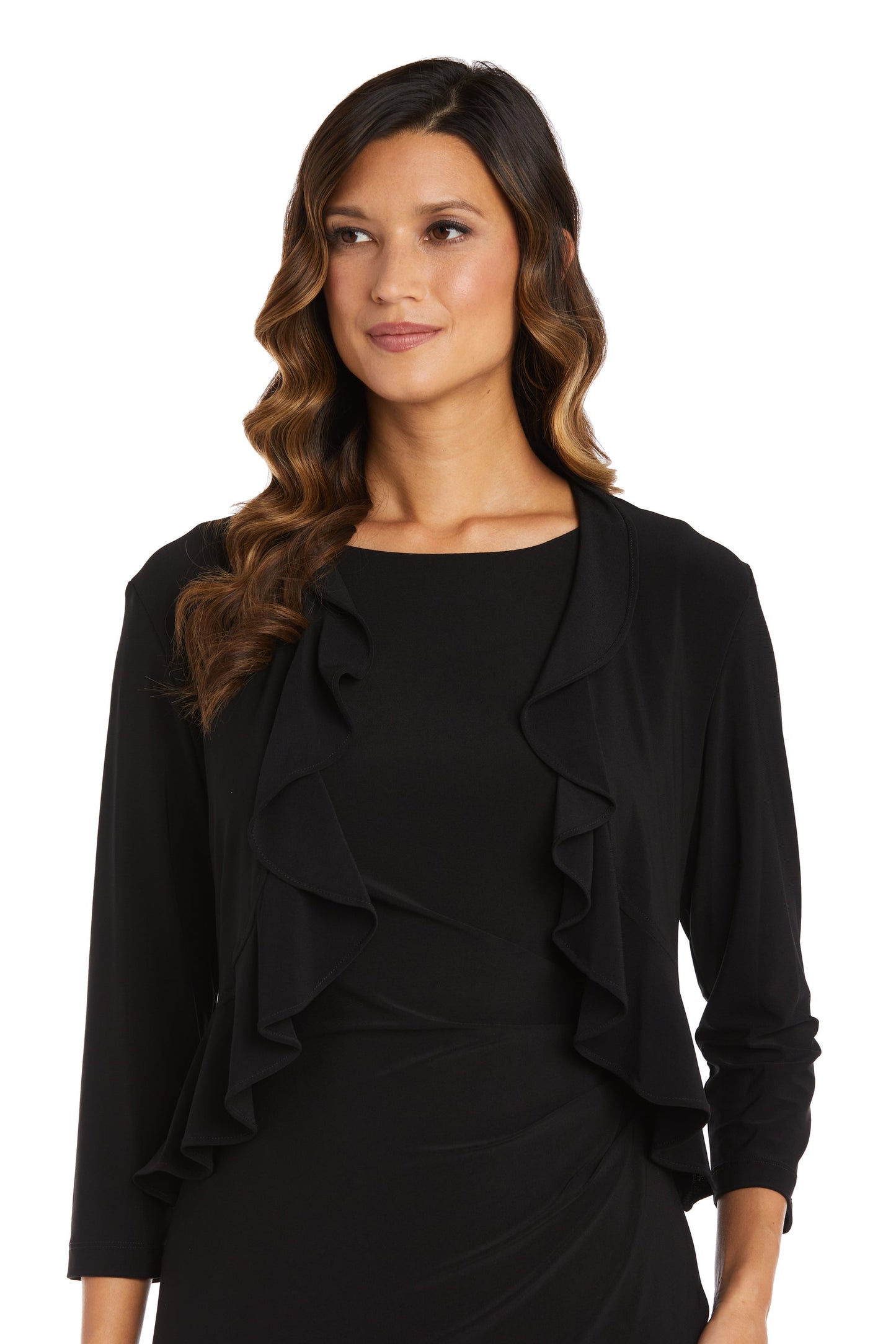 Top & Jacket 42780 Formal 3/4 Sleeve Ruffle Jacket Black