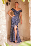 Formal Dresses Long Formal Beaded Ruffle Evening Dress  Navy Blue