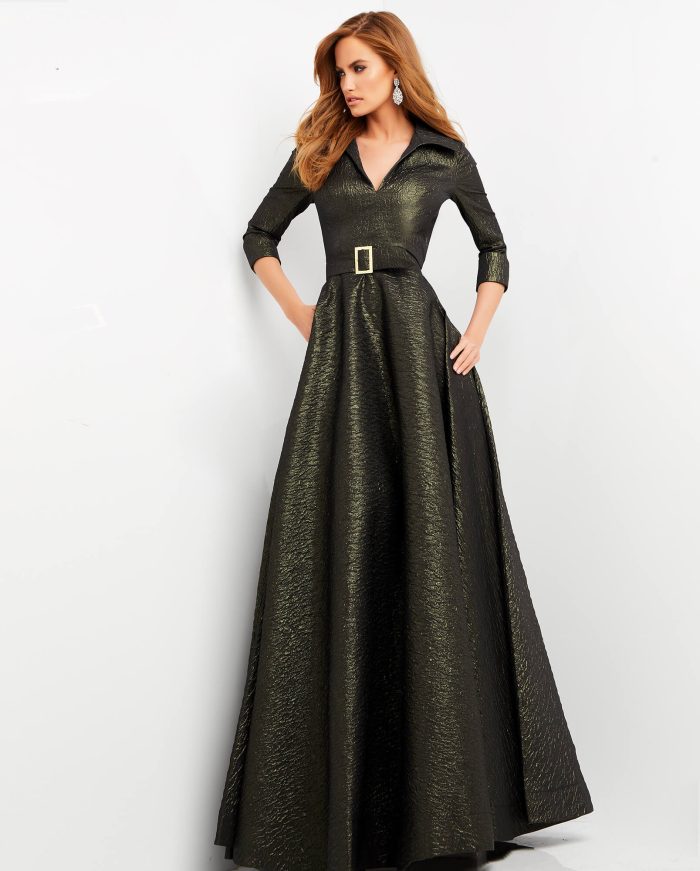 Prom Dresses Long Pleated A Line Metalic Formal Prom Dress OLIVE