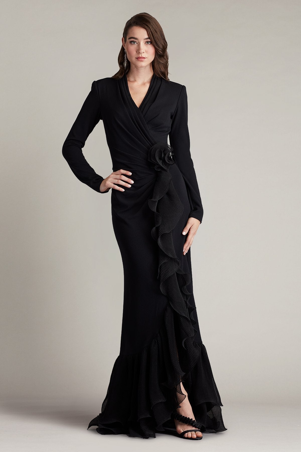 Formal Dresses Long Formal Evening Pleated Ruffle Dress Black