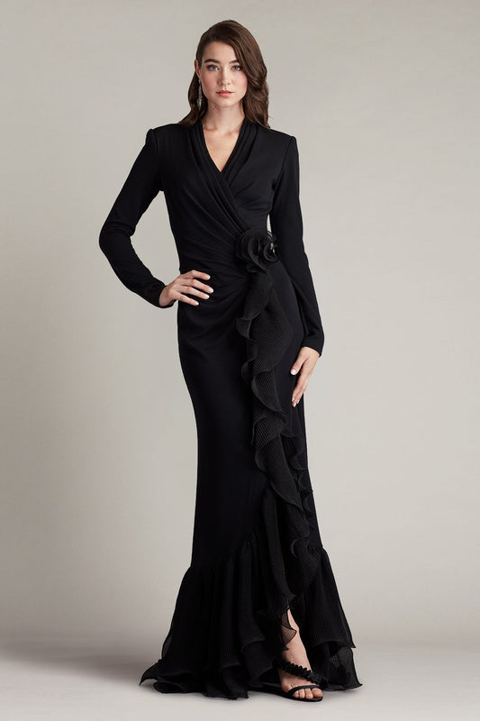 Formal Dresses Long Formal Evening Pleated Ruffle Dress Black