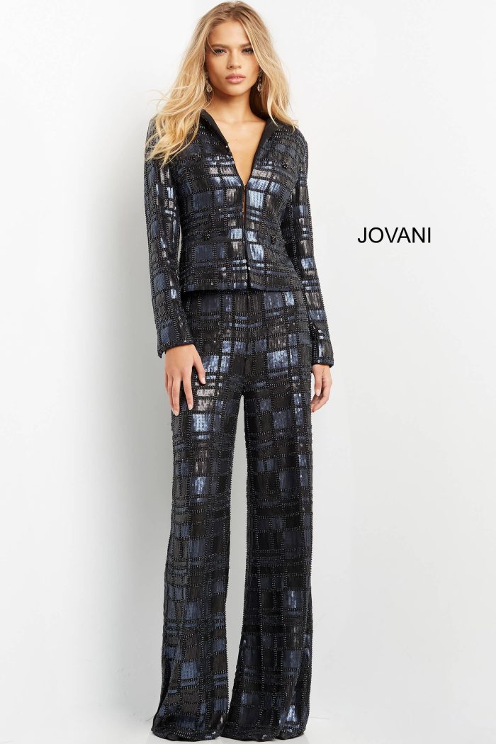 Pant Suit Sequin Long Formal Pant Suit NavyBlack