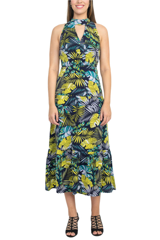 Cocktail Dresses Printed Midi Length Cocktail Dress Blue Multi