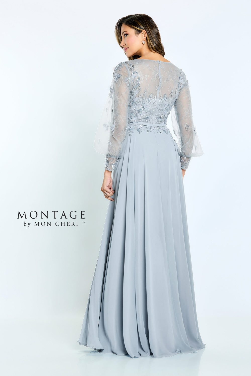 Formal Dresses A Line Beaded Formal Long Sleeve Evening Dress Blue Haze