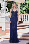 Prom Dresses Beaded Long Formal Fitted Prom Dress Navy