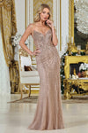 Prom Dresses Beaded Long Formal Fitted Prom Dress Mocha Gold