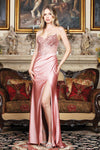 Prom Dresses Long Formal Fitted Corset Beaded Prom Dress Rose