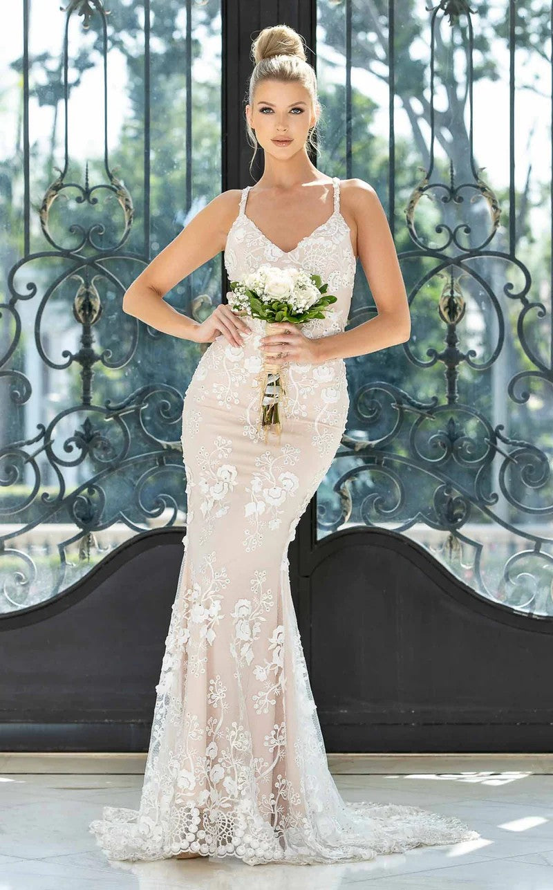 Wedding Dresses Long Mermaid Beaded Floral Wedding Dress White