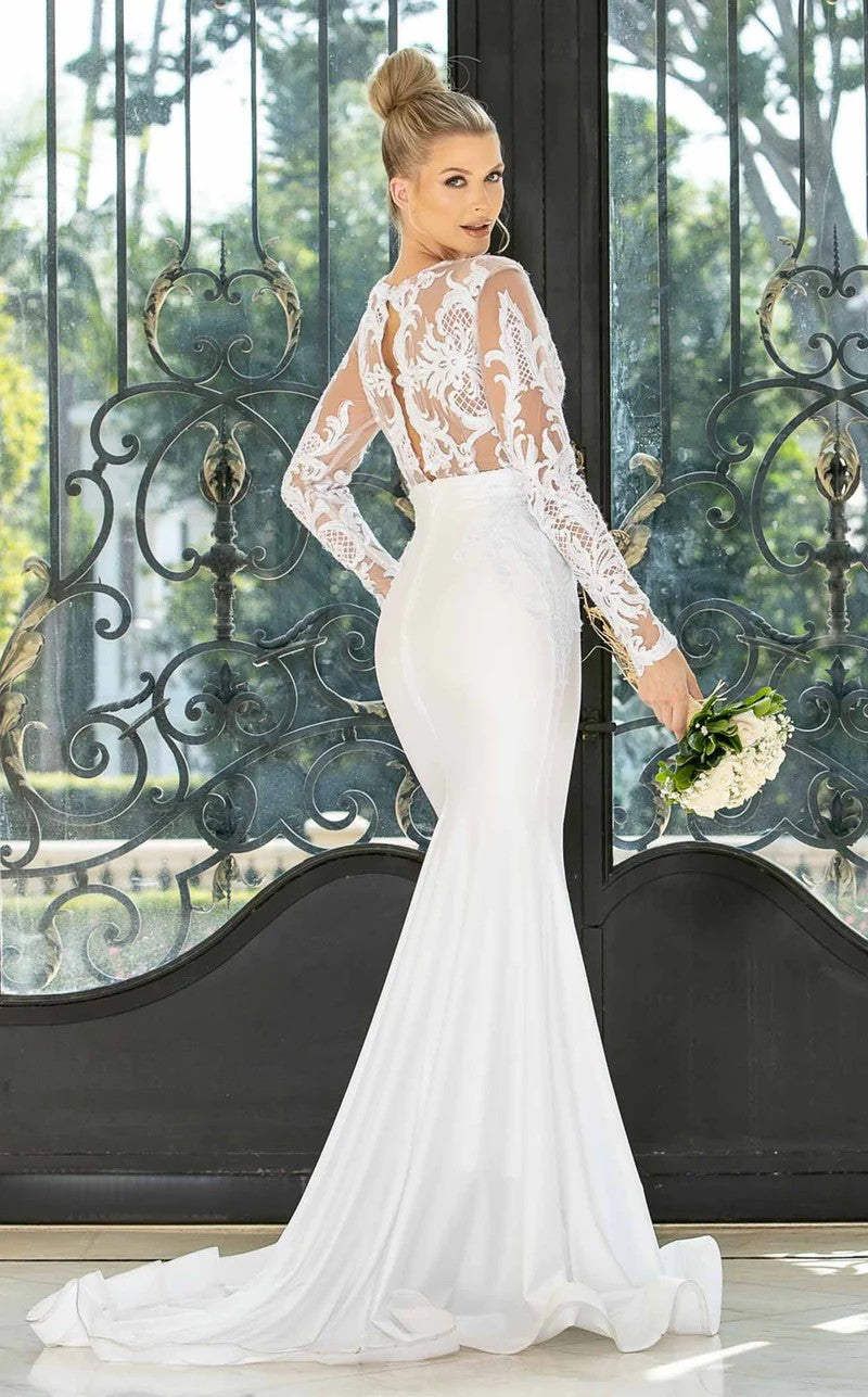 Wedding Dresses Fitted Long Bridal Lace Wedding Dress White
