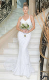 Wedding Dresses Bridal Long Fitted Beaded Wedding Dress White