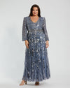 Plus Size Dresses Long Sleeve Formal Sequin Plus Size Dress Slate Blue