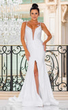Wedding Dresses Beaded Simple Bridal Gown Slit Wedding Dress  White