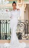 Wedding Dresses Fitted Long Bridal Feather Wedding Dress White