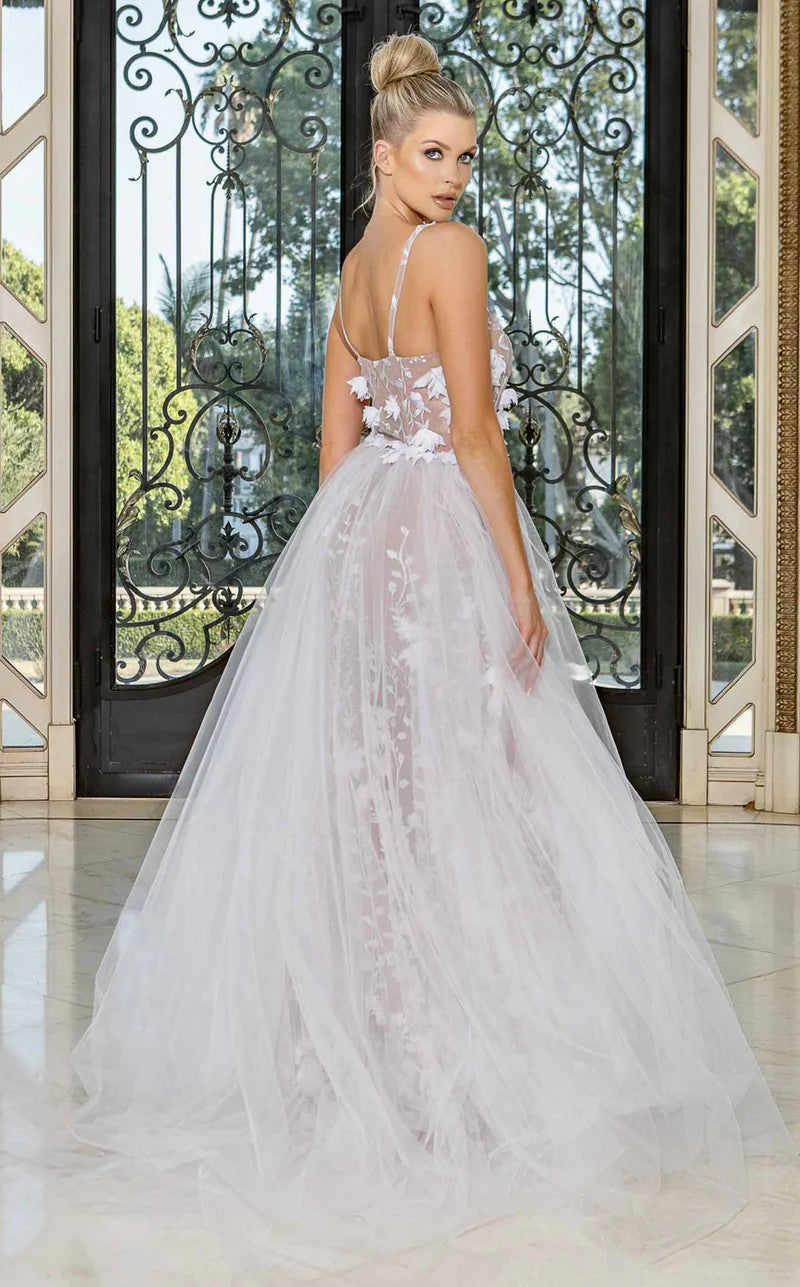 Wedding Dresses Long Floral Applique Bridal Wedding Dress White