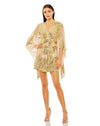 Cocktail Dresses Short Cape Sleeve V neck Mini Dress Nude Gold