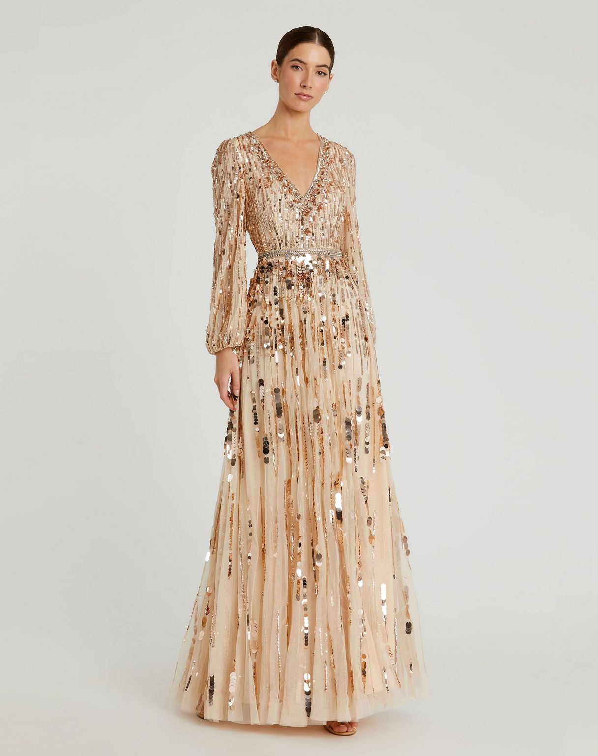 Formal Dresses Long Sleeve Formal Sequin Evening Dress Bisque