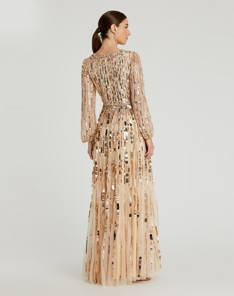 Formal Dresses Long Sleeve Formal Sequin Evening Dress Bisque