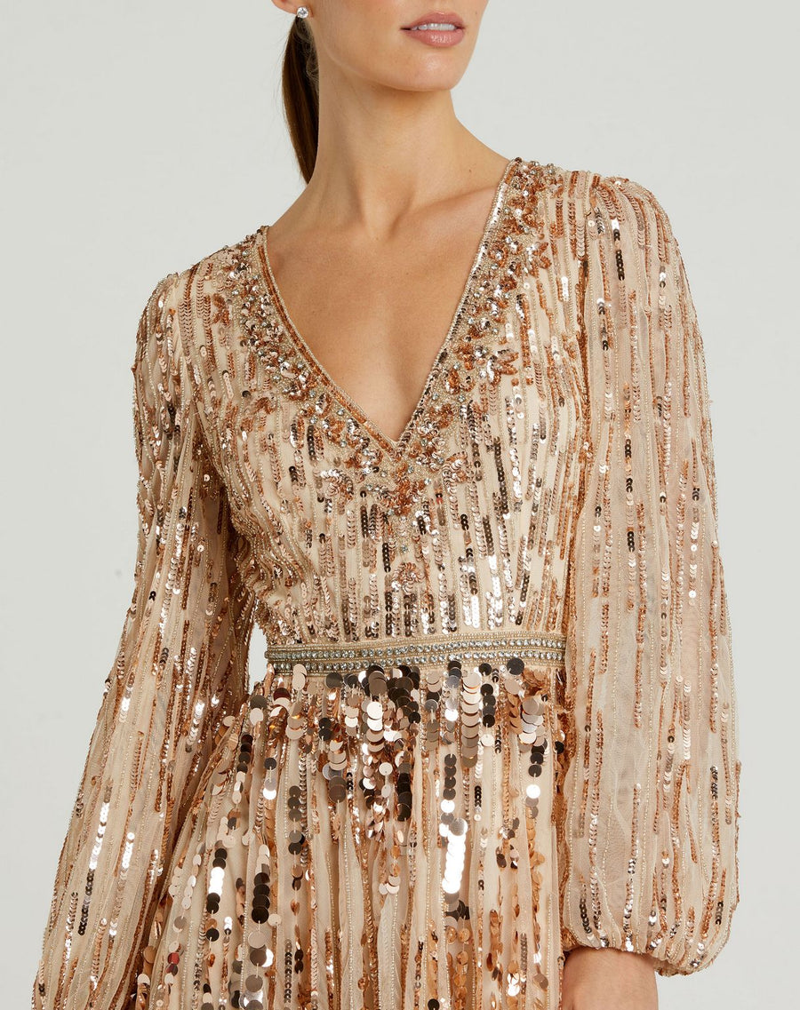 Formal Dresses Long Sleeve Formal Sequin Evening Dress Bisque