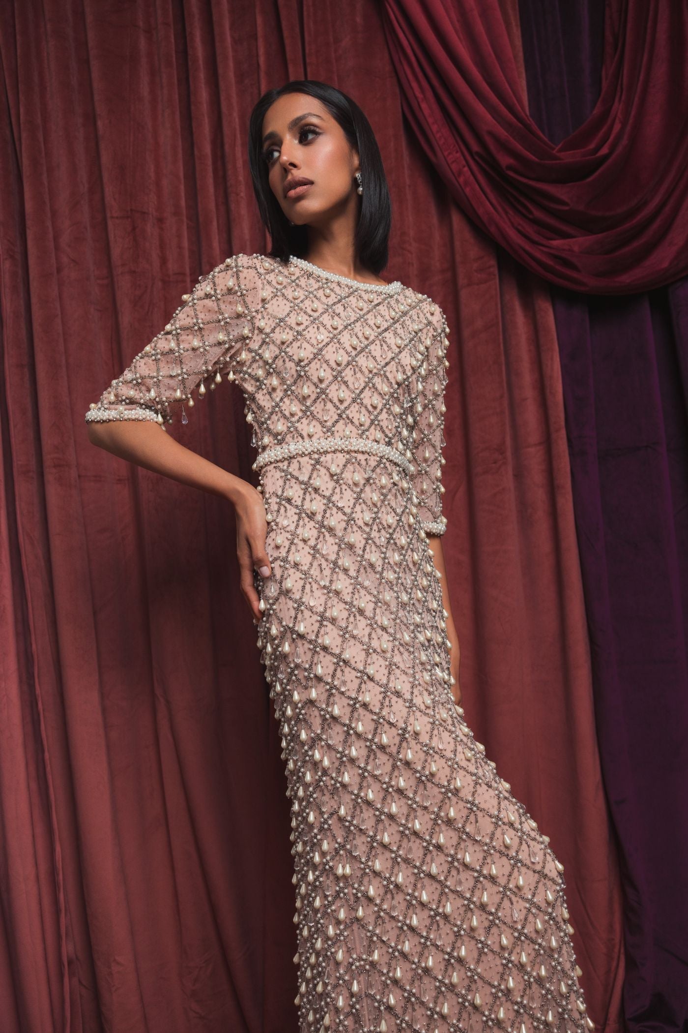 Mother of the Bride Dresses Beaded Long Formal Mother of the Bride Sequin Dress Light Rose