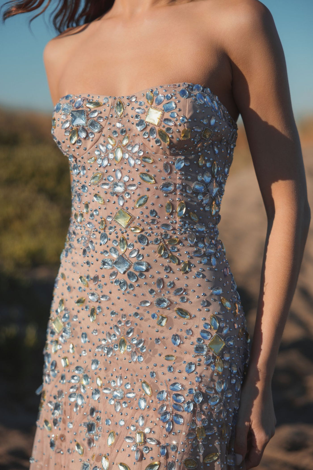 Prom Dresses Beaded Long Formal Prom Dress Light Rose