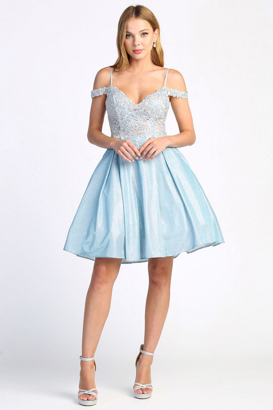 Cocktail Dresses Short Metallic Homecoming Glitter Cocktail Dress Baby Blue