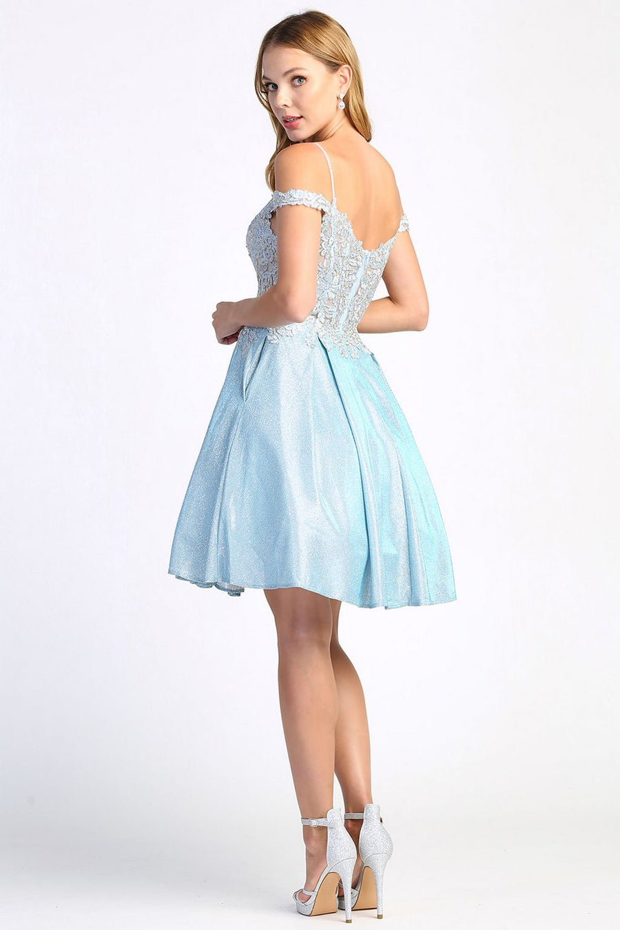 Cocktail Dresses Short Metallic Homecoming Glitter Cocktail Dress Baby Blue
