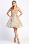 Cocktail Dresses Short Metallic Homecoming Glitter Cocktail Dress Champagne