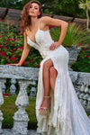 Prom Dresses Long Spaghetti Strap Floral Applique Prom Dress White