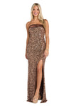 Prom Dresses Long Formal Fitted Slit Sequin Prom Dress Mocha