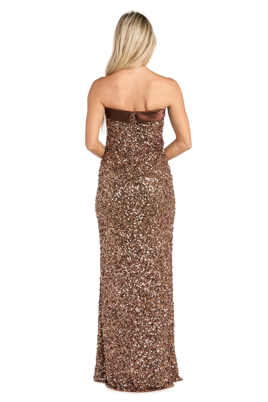 Prom Dresses Long Formal Fitted Slit Sequin Prom Dress Mocha
