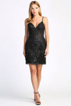 Cocktail Dresses Fitted Short Printed Glitter Cocktail Dress Black