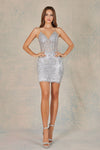 Cocktail Dresses Fitted Short Printed Glitter Cocktail Dress Silver