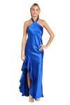 Formal Dresses Fitted Long Formal Ruffle Slit Evening Dress Electric Blue