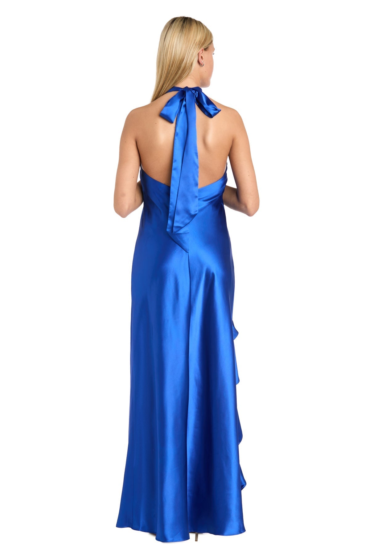 Formal Dresses Fitted Long Formal Ruffle Slit Evening Dress Electric Blue