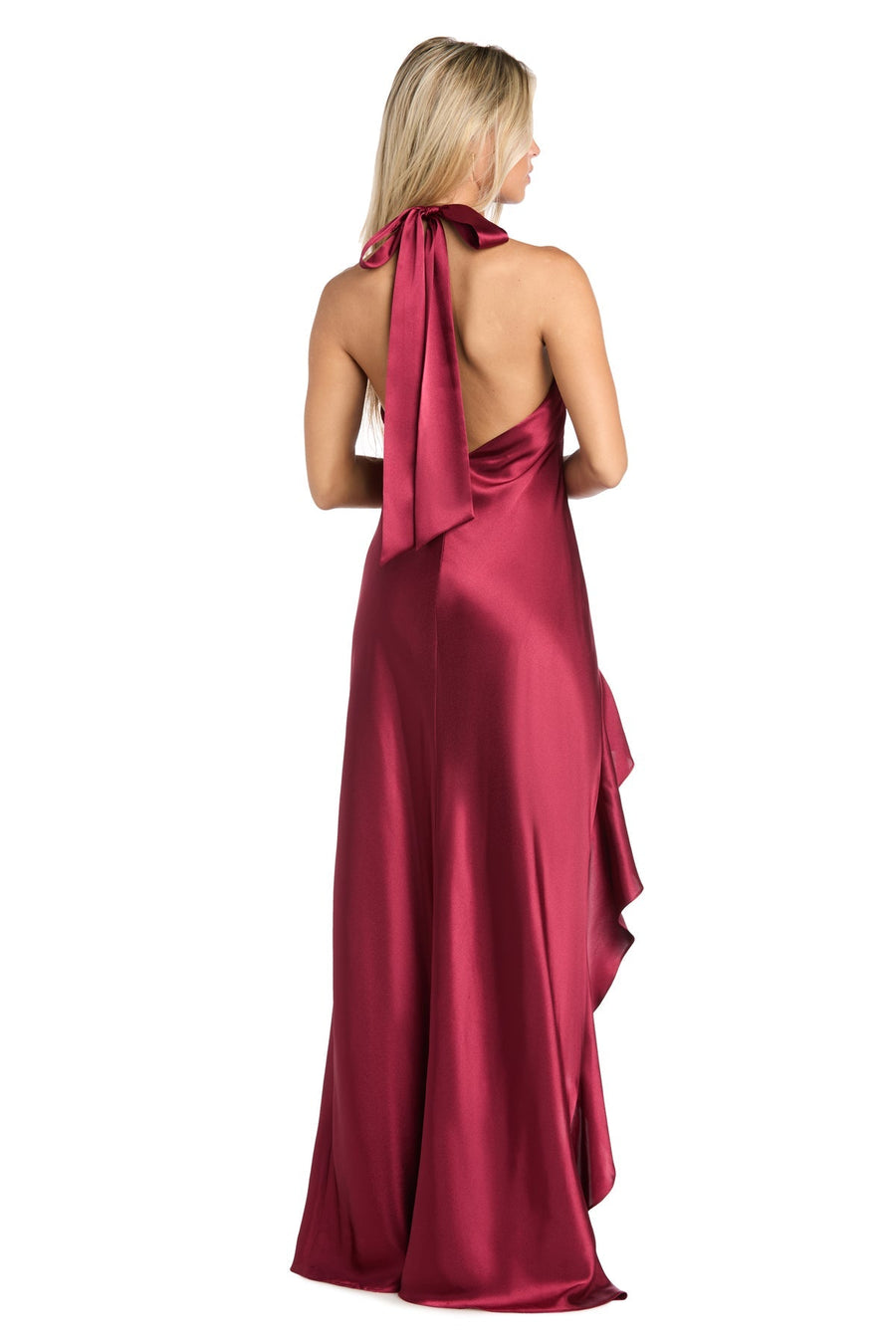 Formal Dresses Fitted Long Formal Ruffle Slit Evening Dress Wine