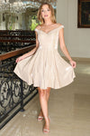 Cocktail Dresses Short Pleated Metallic Homecoming Glitter Prom Dress Champagne