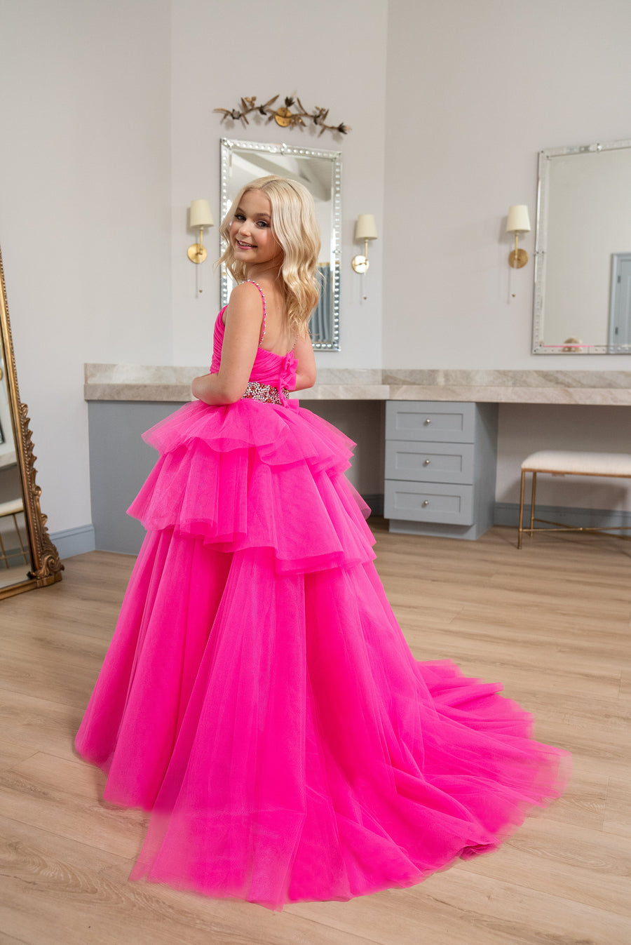 Flower Girl Dresses Layered Long Ball Gown Flower Girl Dress Hot Pink