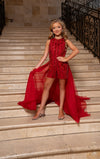 Girl Dresses Beaded Formal Little Girls Overskirt Romper Red