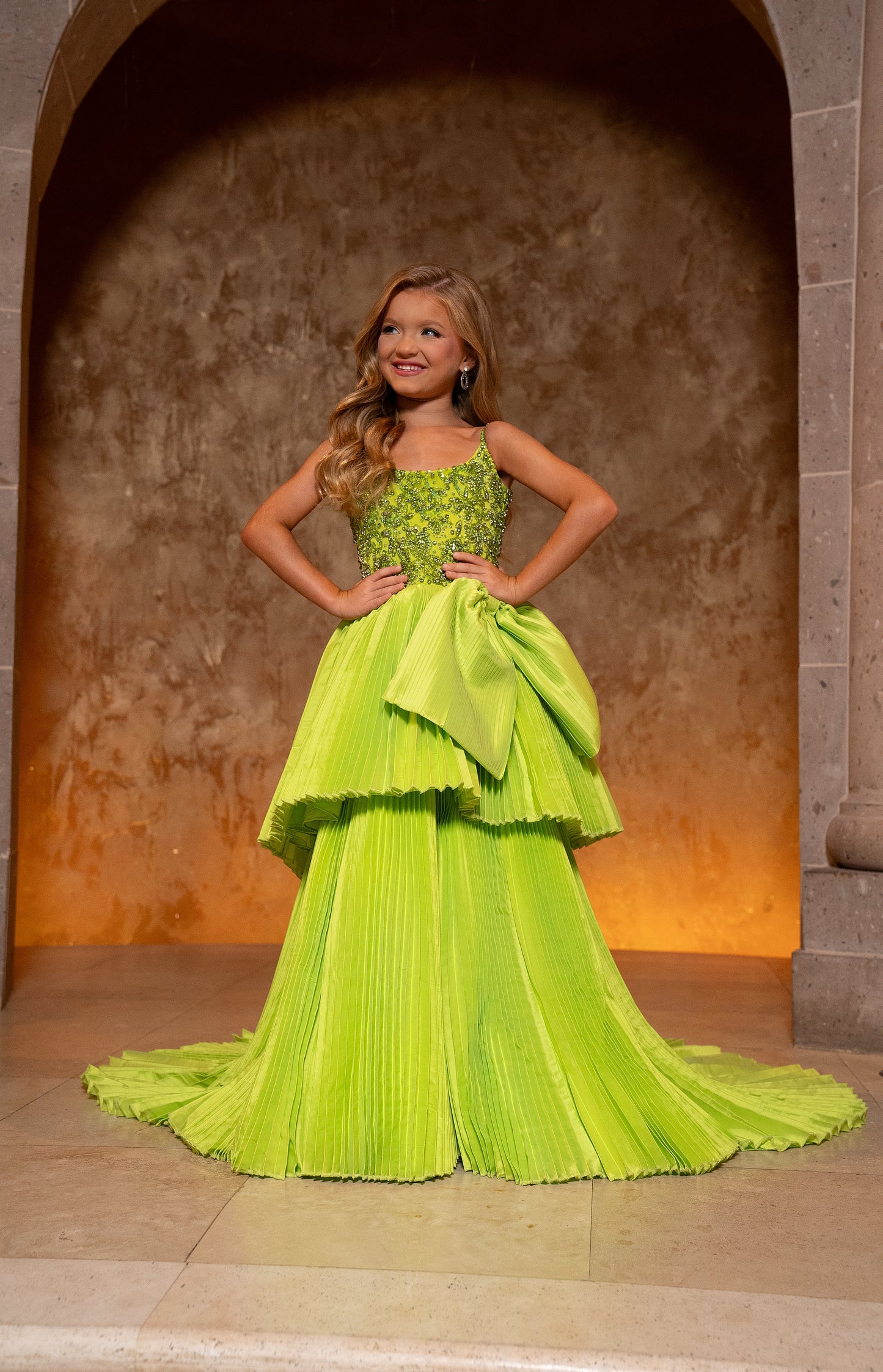 Flower Girl Dresses A Line Long Beaded Formal Pleated Flower Girl Dress Lime