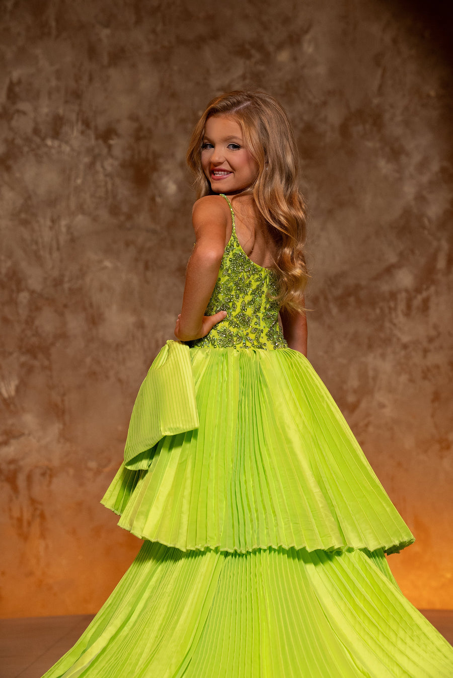 Flower Girl Dresses A Line Long Beaded Formal Pleated Flower Girl Dress Lime